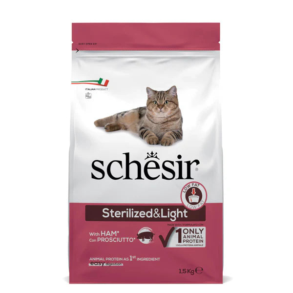 Schesir Sterilized&Light con Prosciutto 1,5kg Crocchette Gatti Sterilizzati Schesir Sterilized&Light con Prosciutto 1,5kg Crocchette Gatti Sterilizzati